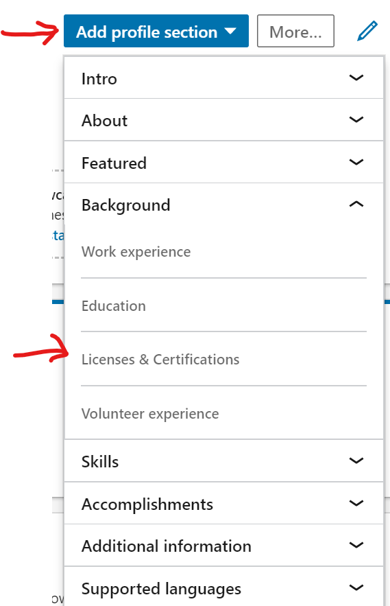 Add your credentials to LinkedIn
