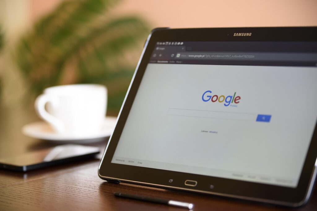 Tablet showing the Google search bar.